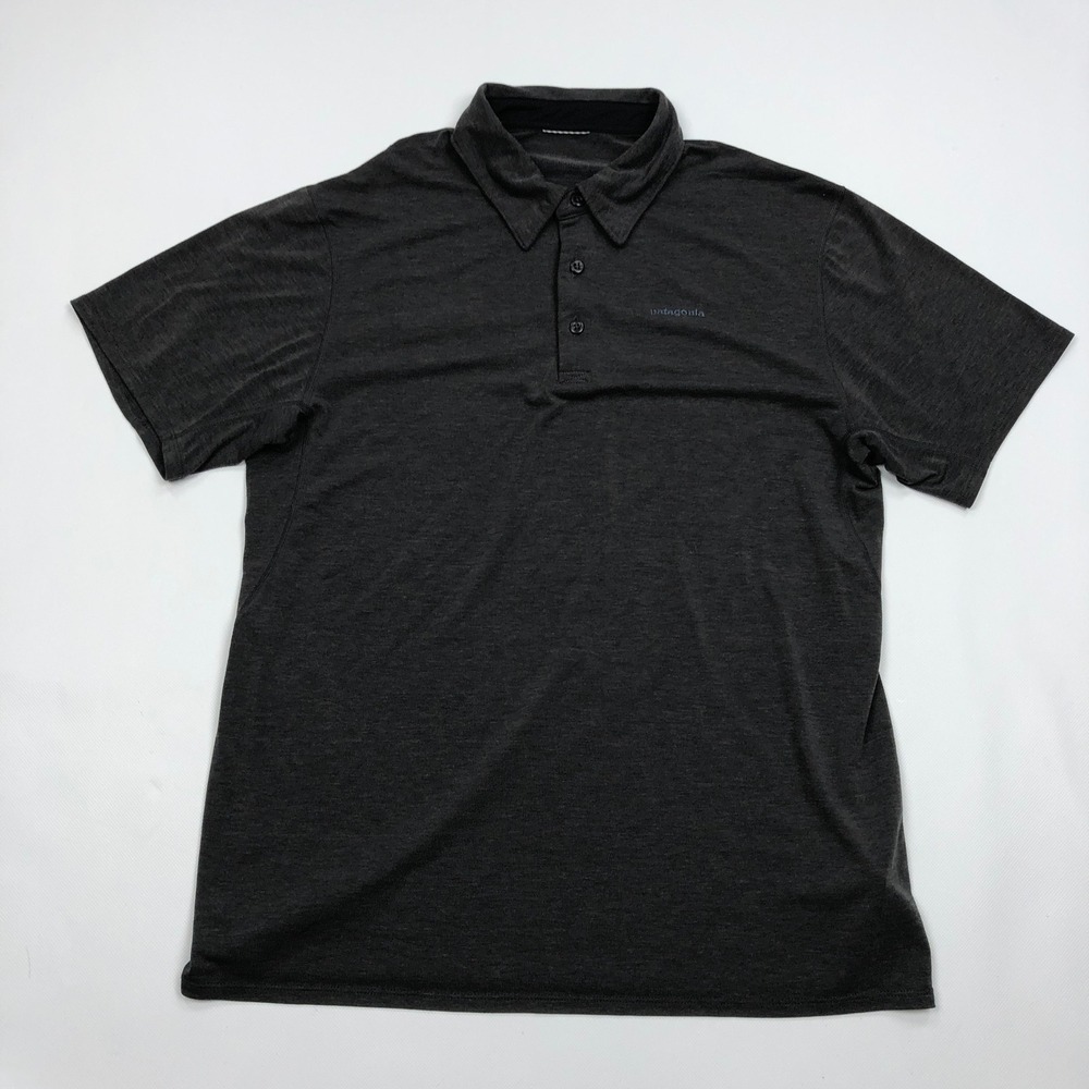 Patagonia Mens Medium M Cactusflats Polo Shirt Charcoal Short Sleeve 52860